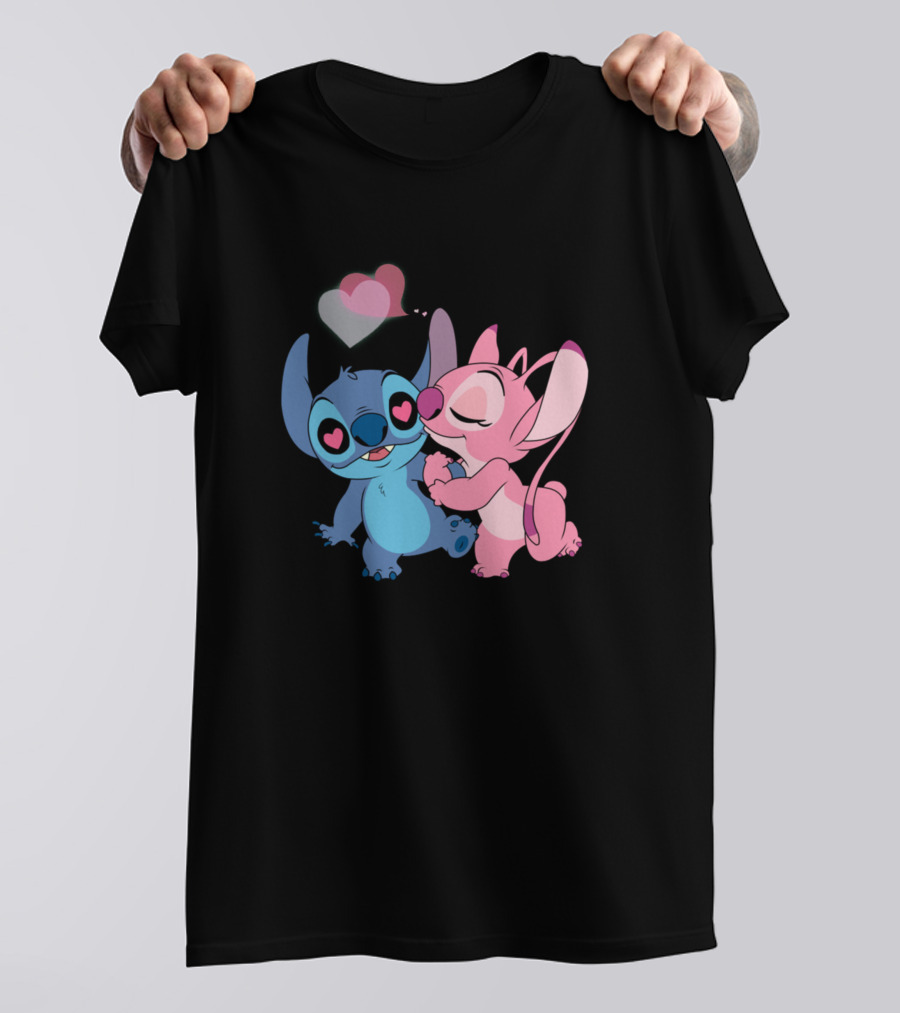 Stitch And Angel Love Heart Embrace T-Shirt