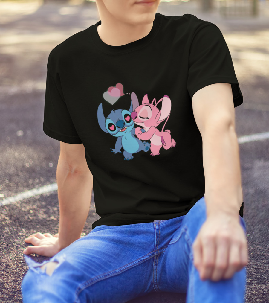 Stitch And Angel Love Heart Embrace T-Shirt