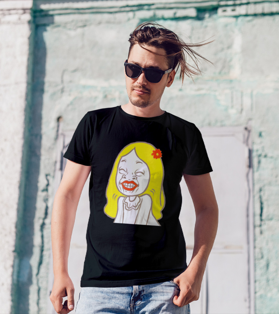 Strange Sister Jella Cartoon Character With Yellow Hair And Red Flower T-Shirt