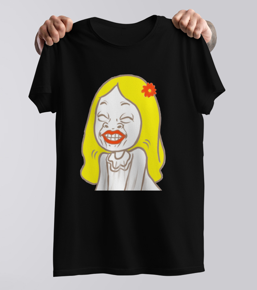 Strange Sister Jella Cartoon Character With Yellow Hair And Red Flower T-Shirt