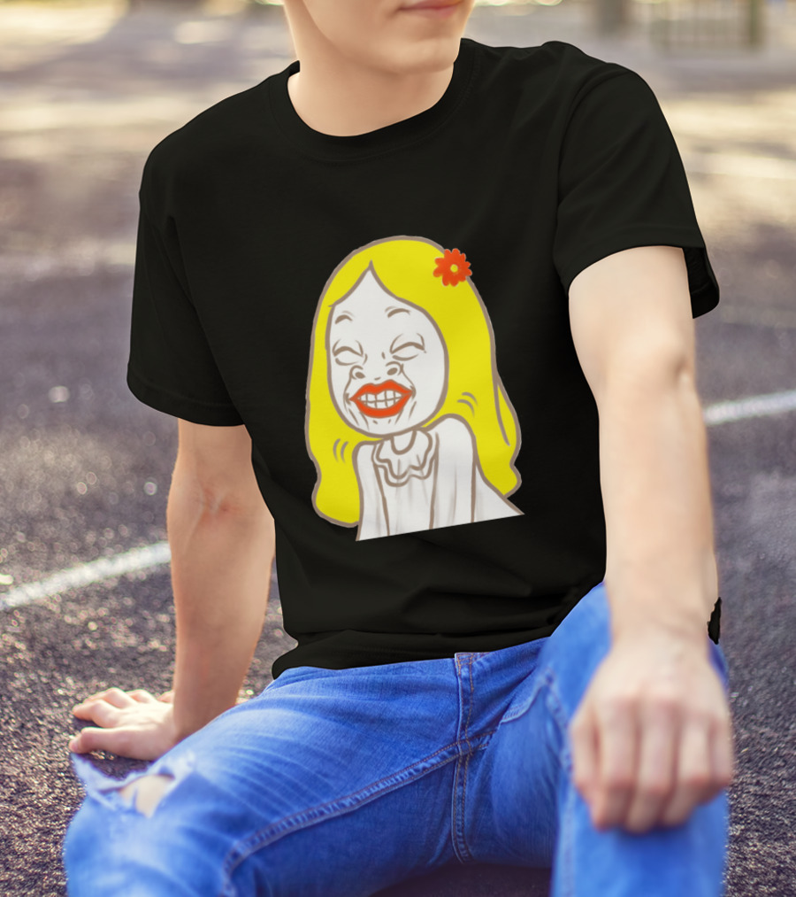 Strange Sister Jella Cartoon Character With Yellow Hair And Red Flower T-Shirt