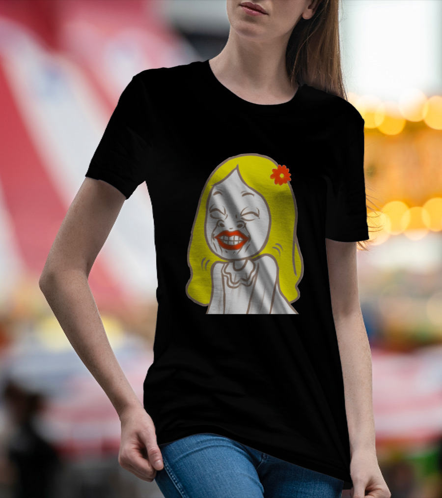 Strange Sister Jella Cartoon Character With Yellow Hair And Red Flower T-Shirt