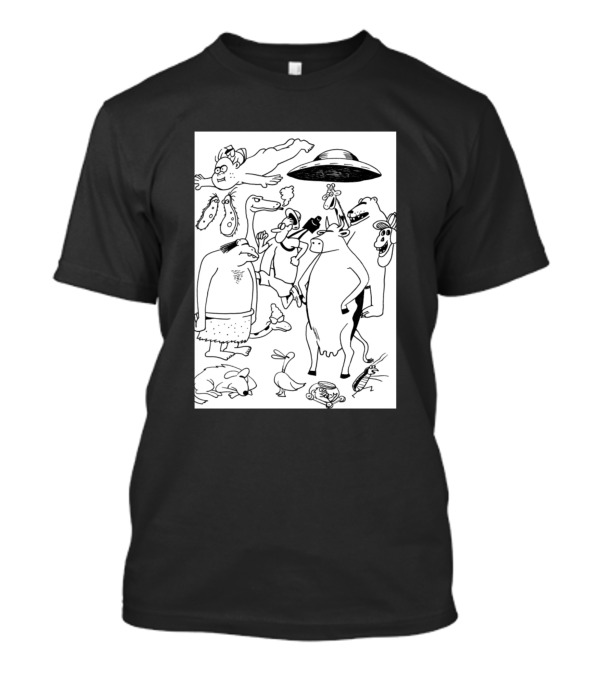 The Far Side Comic Characters UFO Caveman Cow Humor T-Shirt