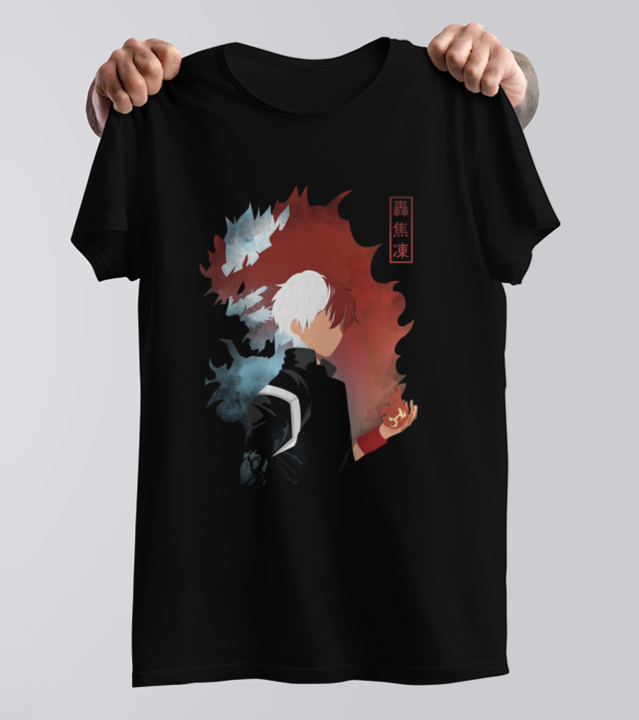 Shoto Todoroki Half-Cold Half-Hot Iconic Anime Style With Japanese Kanji T-Shirt