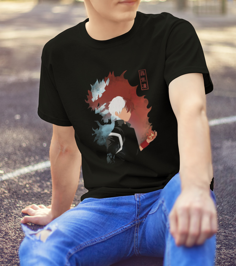Shoto Todoroki Half-Cold Half-Hot Iconic Anime Style With Japanese Kanji T-Shirt