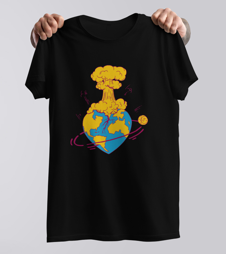 Triad Atomic Heart Exploding World With Orbiting Satellite T-Shirt