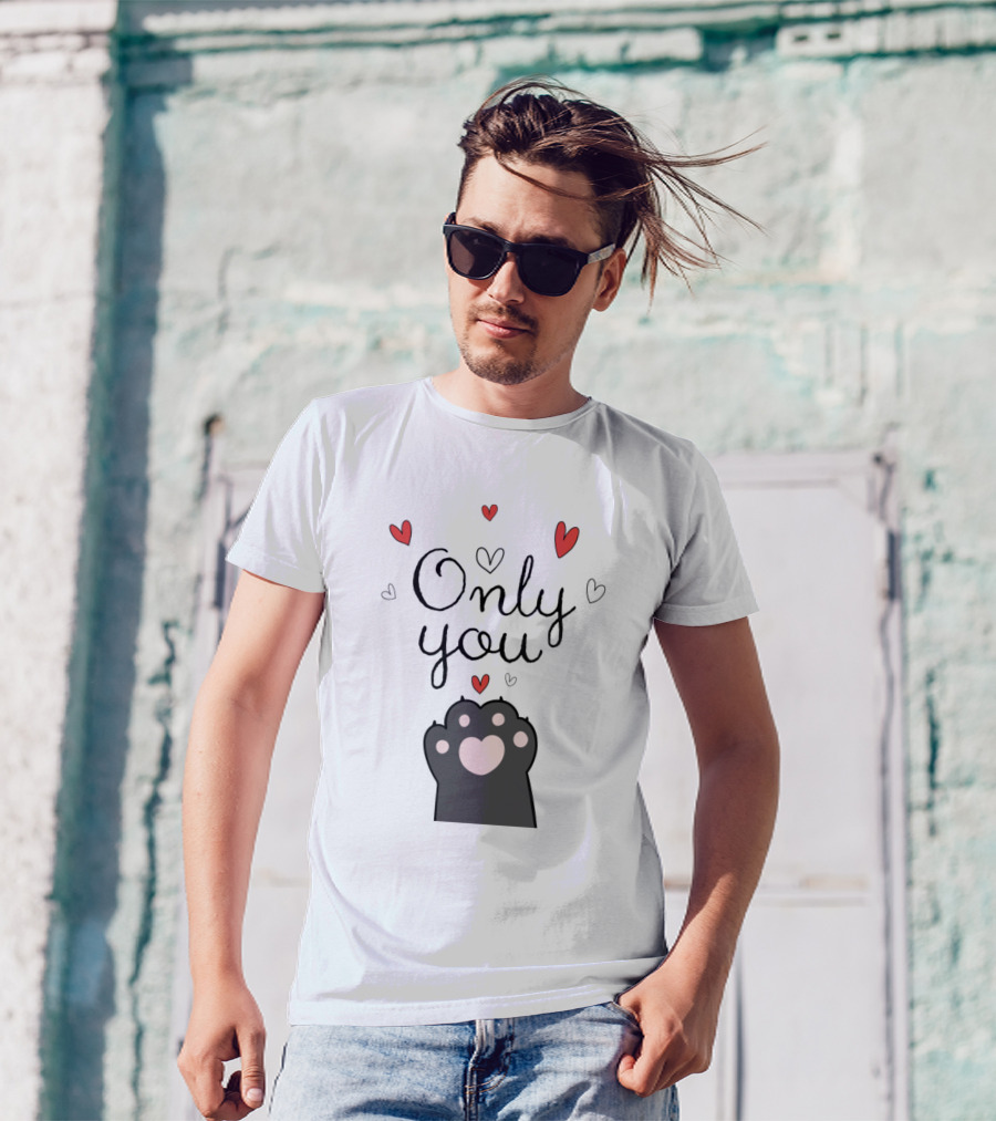 Only You Valentines Day Heart Cat Paw T-Shirt