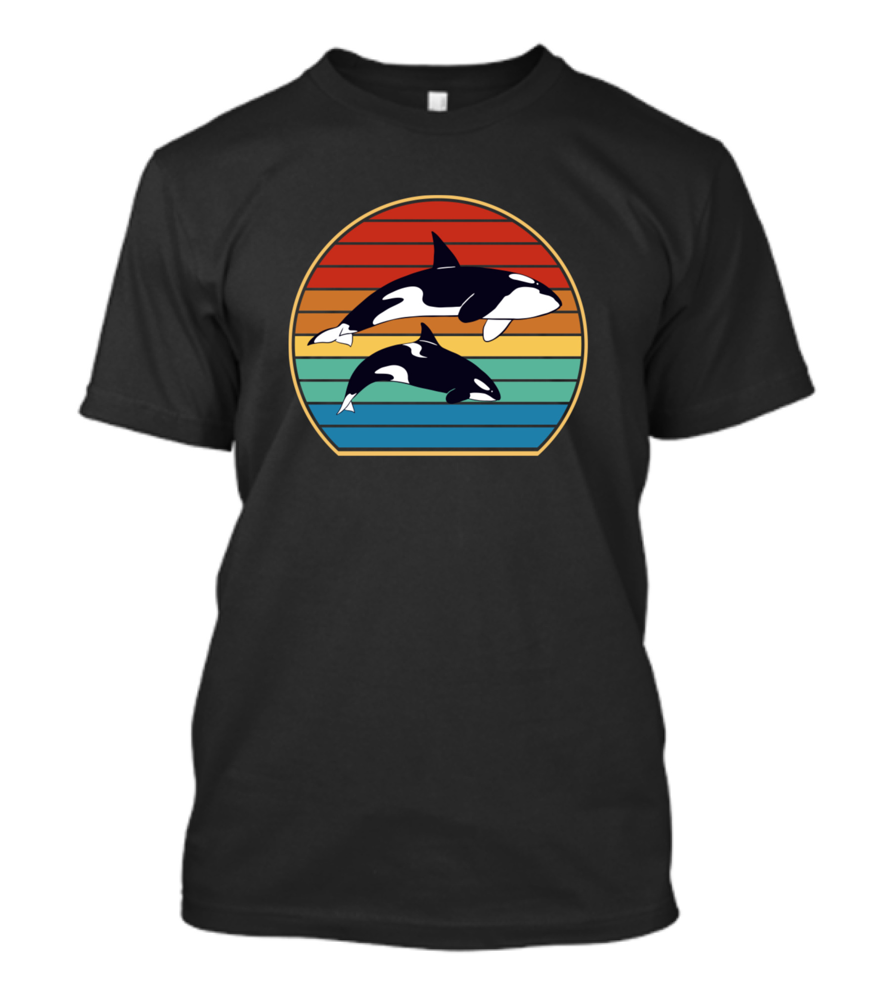 Vintage Orca Retro Sunset Stripes Ocean T-Shirt
