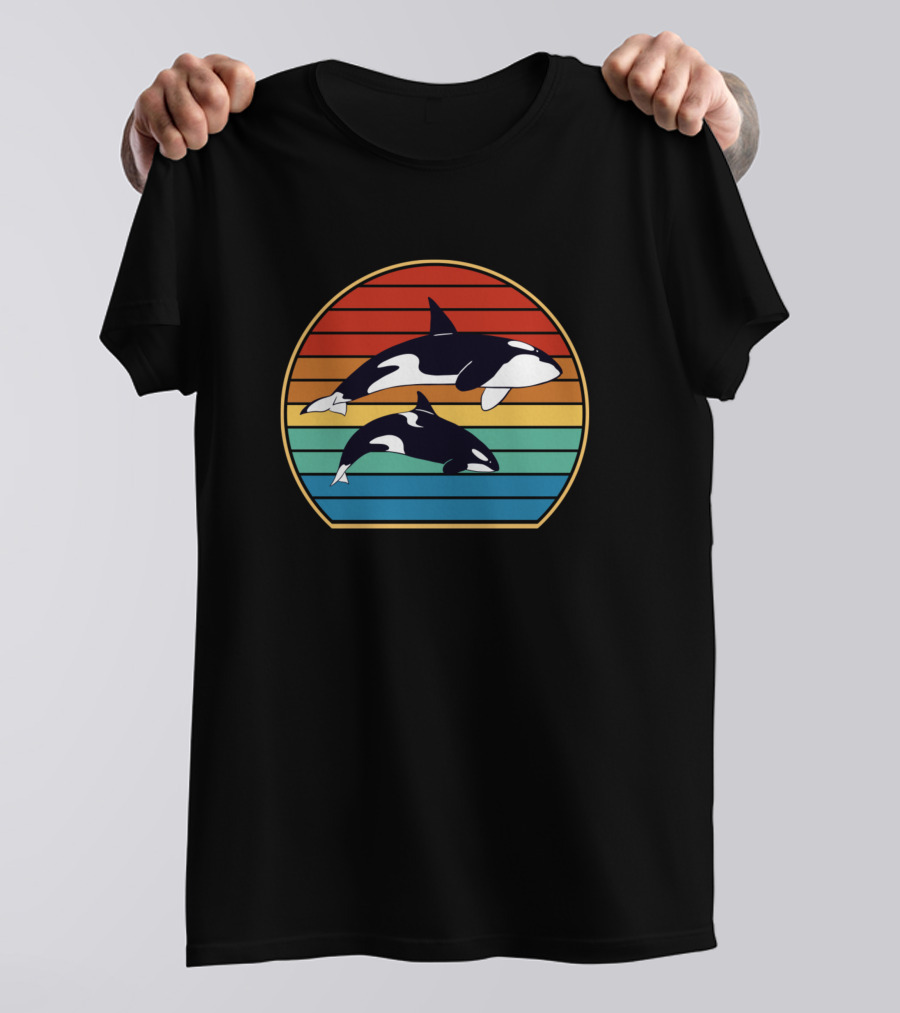 Vintage Orca Retro Sunset Stripes Ocean T-Shirt