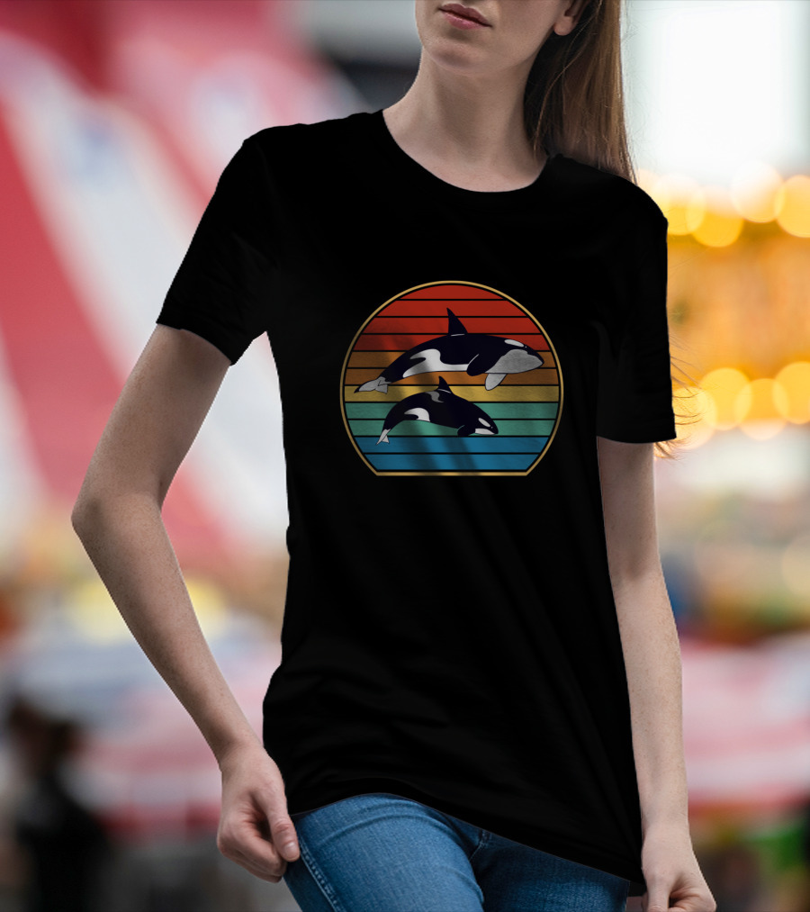Vintage Orca Retro Sunset Stripes Ocean T-Shirt