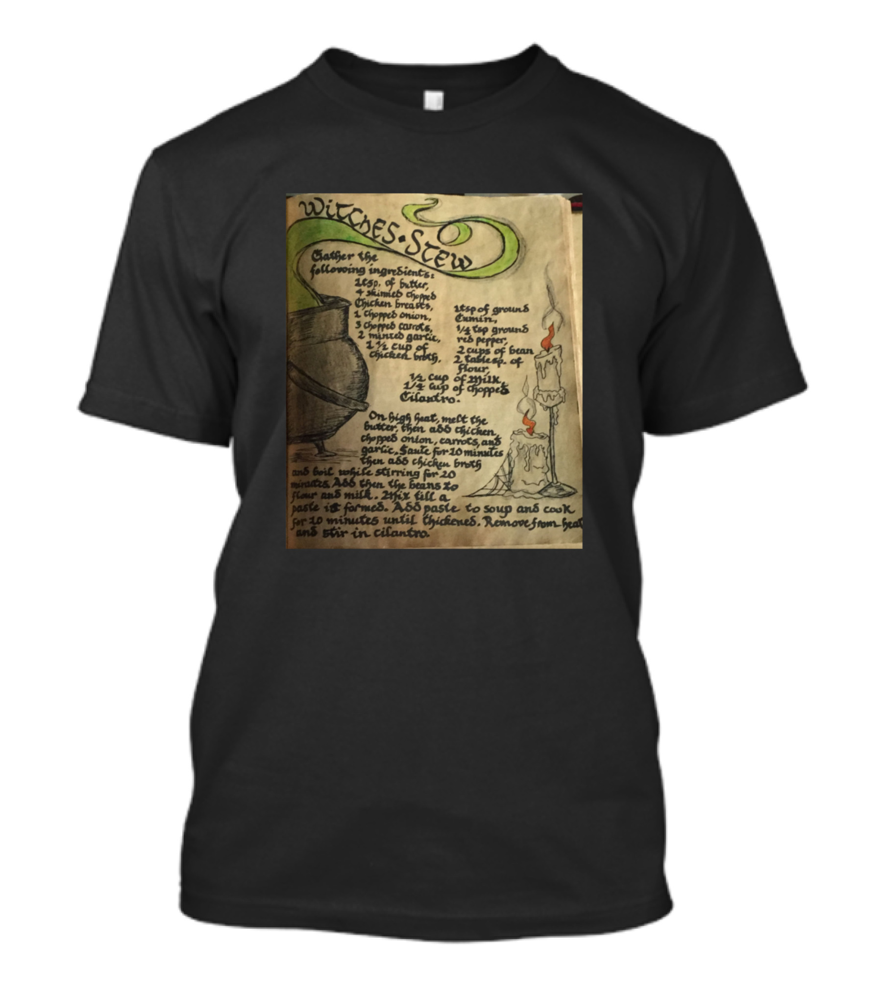 Witches Stew Recipe Cauldron Candle Mystical Ingredients List T-Shirt