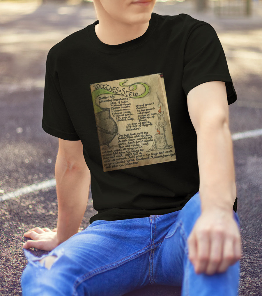 Witches Stew Recipe Cauldron Candle Mystical Ingredients List T-Shirt