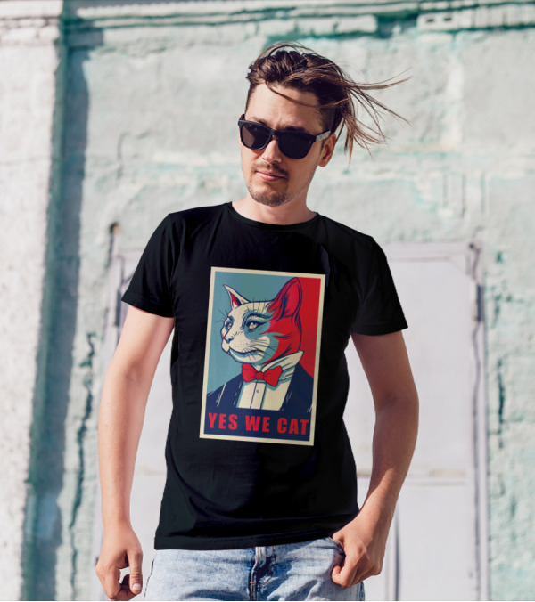 Yes We Cat Funny Kitty Poster Parody With Red Bow Tie T-Shirt