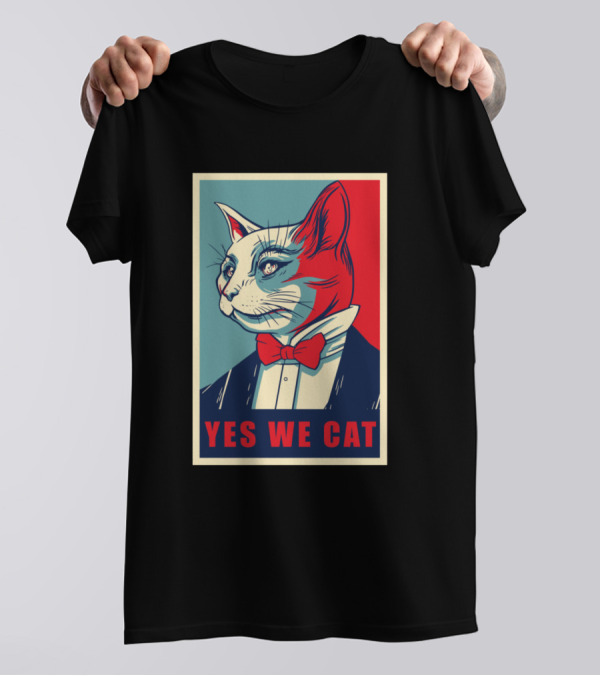 Yes We Cat Funny Kitty Poster Parody With Red Bow Tie T-Shirt