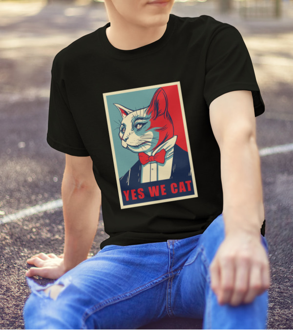 Yes We Cat Funny Kitty Poster Parody With Red Bow Tie T-Shirt