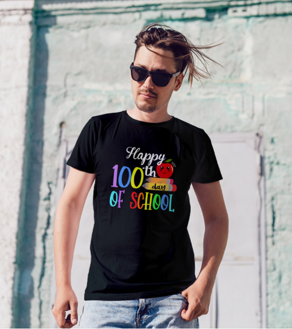 Happy 100th Day Of School With Colorful Apple And Pencils For Teachers T-Shirt