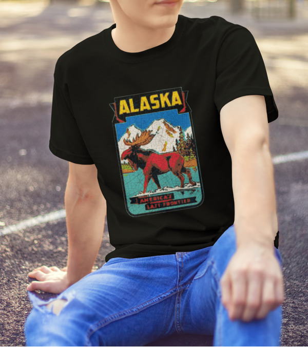 Alaska American Last Frontier Moose And Mountains T-Shirt
