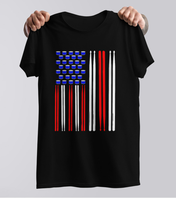 USA Drum Sticks Flag T-Shirt