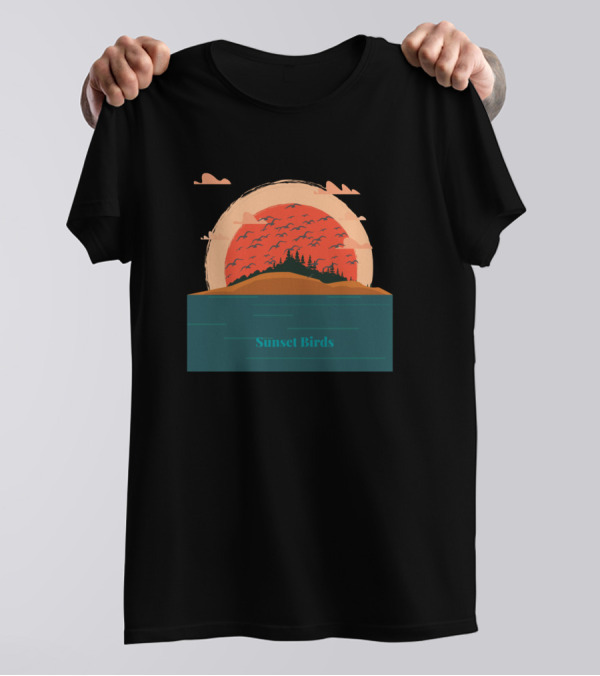 Sunset Birds Over Island Hills And Forest T-Shirt
