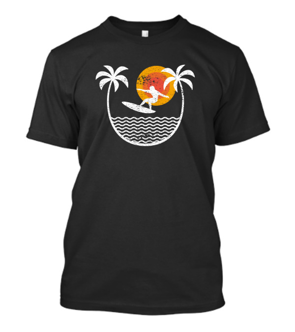 Surfer Kiteboarding Summer Sunset With Palm Trees And Waves T-Shirt