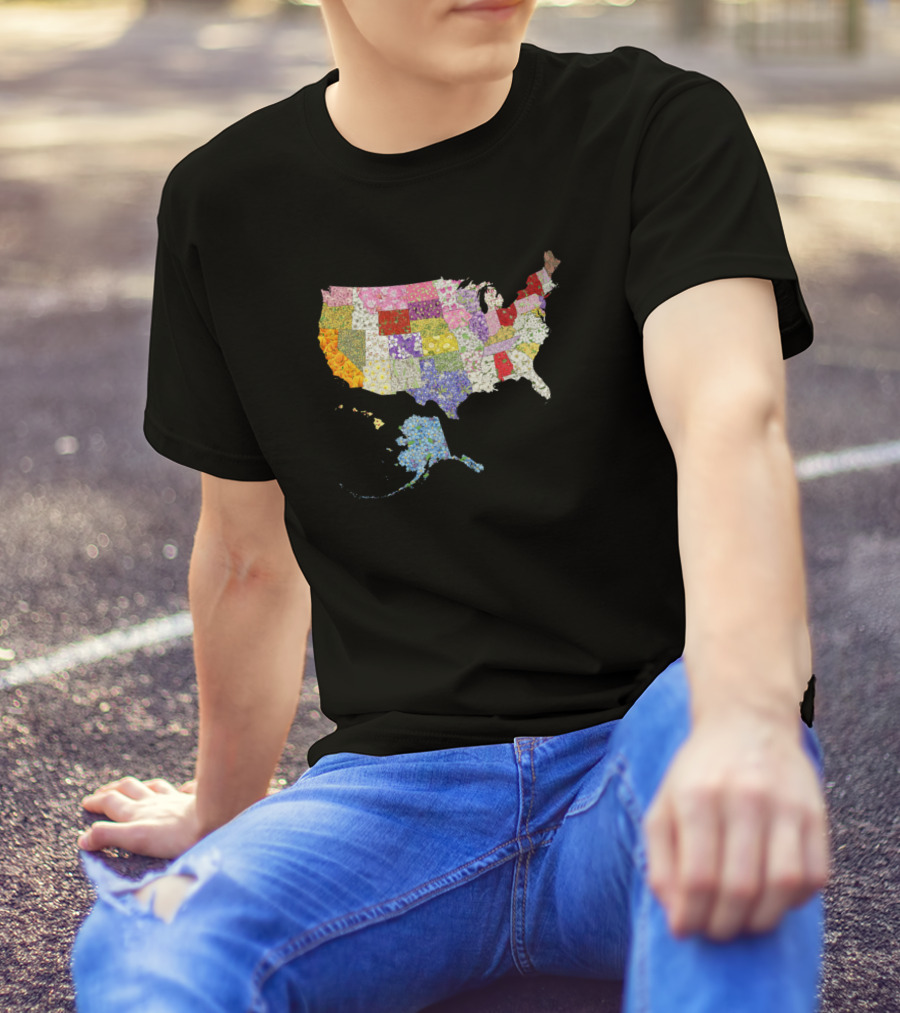Usa In Flowers Map T-Shirt