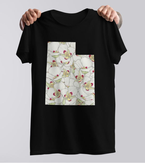 Utah State Outline With White Flower T-Shirt