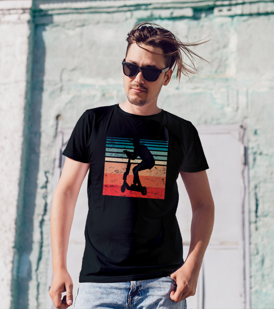 Vintage Electric Scooter Driver Retro Sunset Racing Stripes T-Shirt