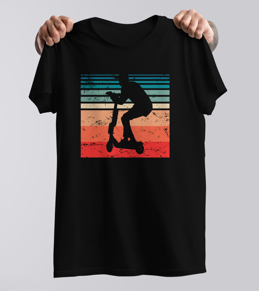 Vintage Electric Scooter Driver Retro Sunset Racing Stripes T-Shirt