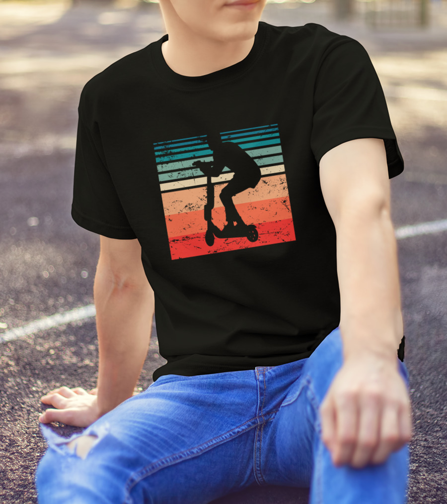 Vintage Electric Scooter Driver Retro Sunset Racing Stripes T-Shirt