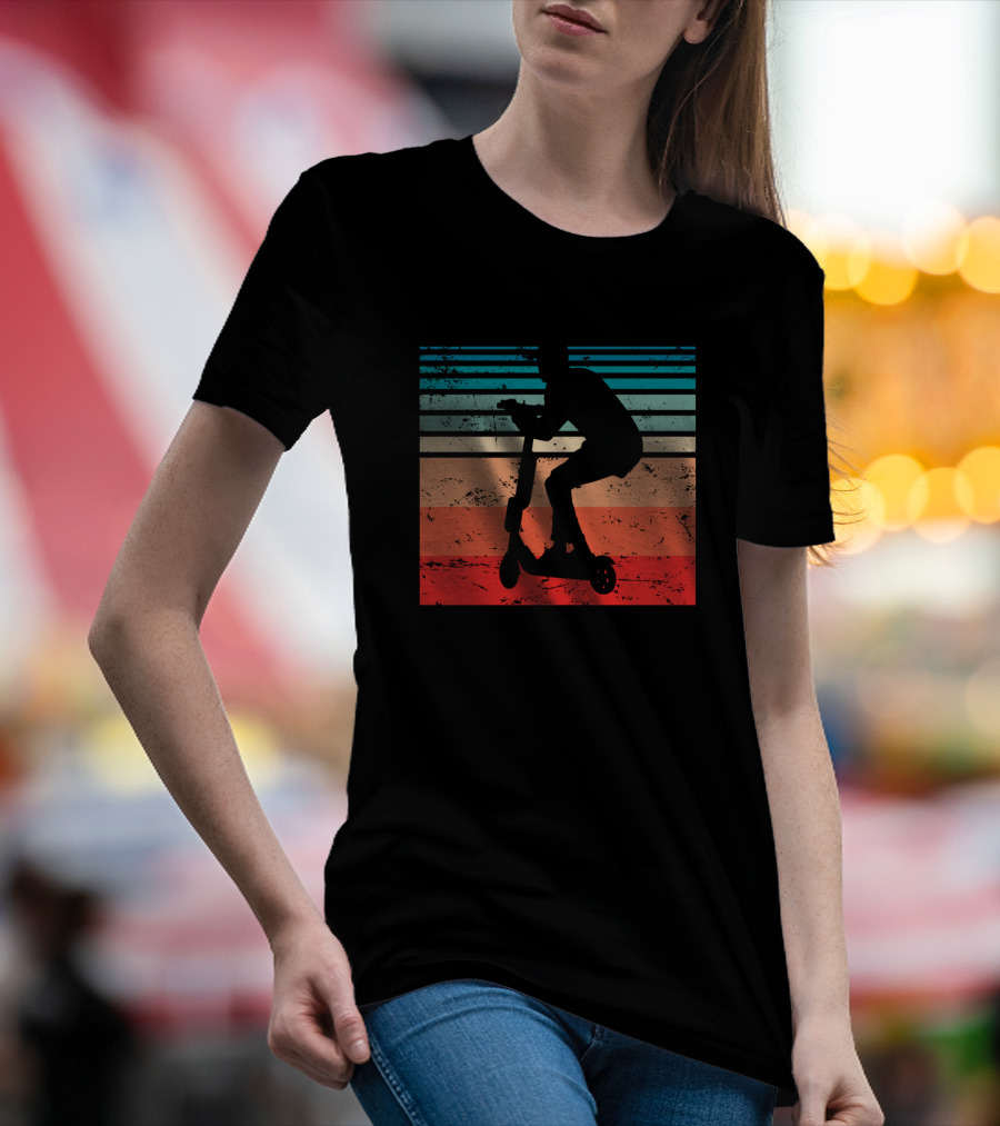 Vintage Electric Scooter Driver Retro Sunset Racing Stripes T-Shirt