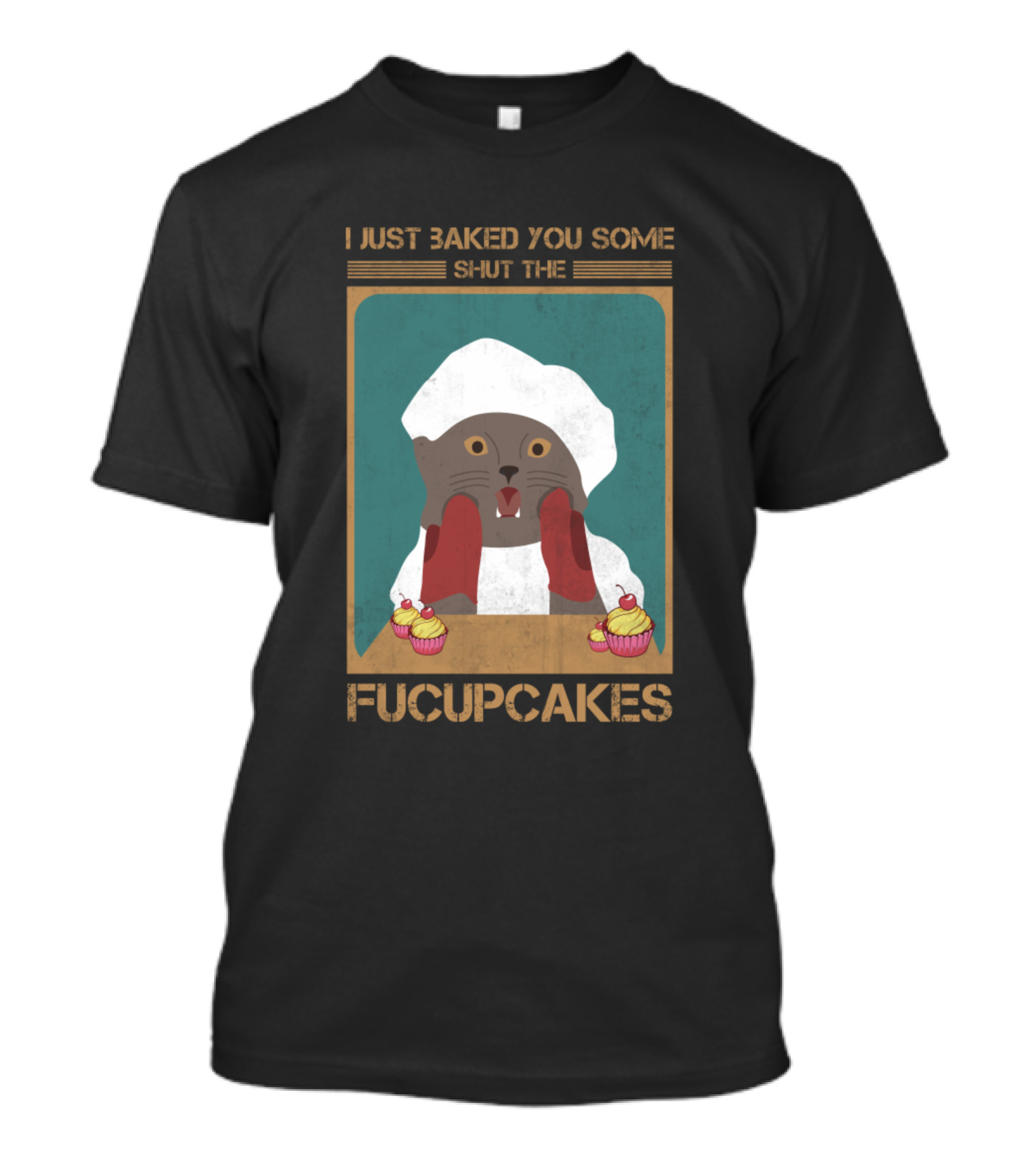 I Just Baked You Some Shut The Fucupcakes Vintage Grey Cat T-Shirt