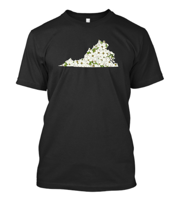 Virginia Map With White Dogwood Flowers T-Shirt