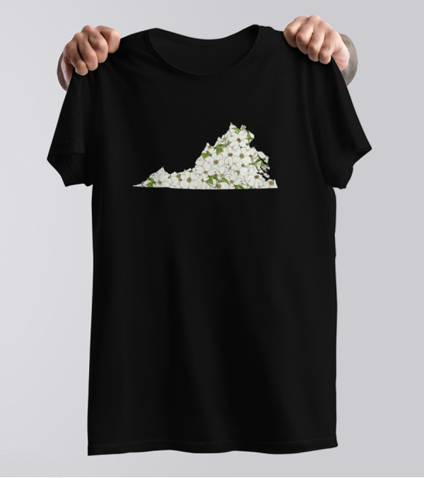 Virginia Map With White Dogwood Flowers T-Shirt