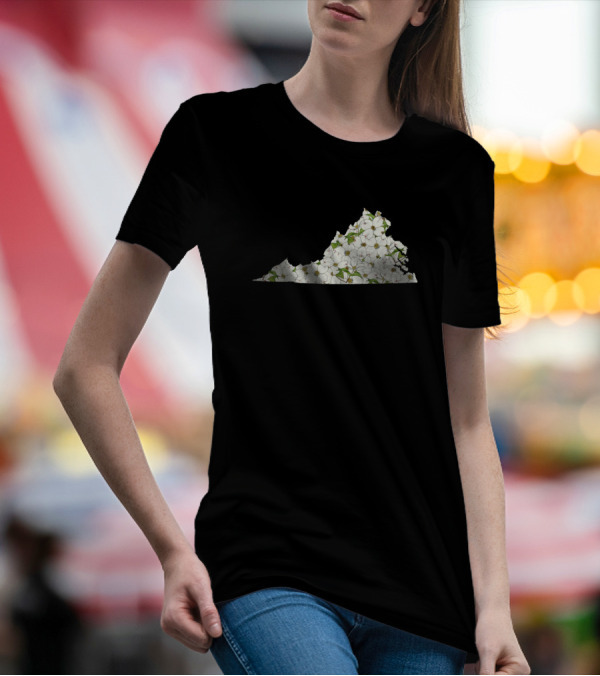 Virginia Map With White Dogwood Flowers T-Shirt