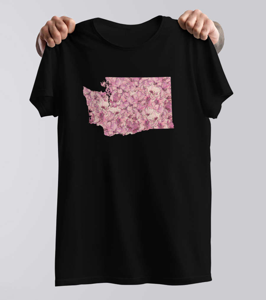 Washington State Outline Filled With Pink Flowers T-Shirt