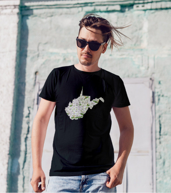 West Virginia State Silhouette Filled With White Floral T-Shirt