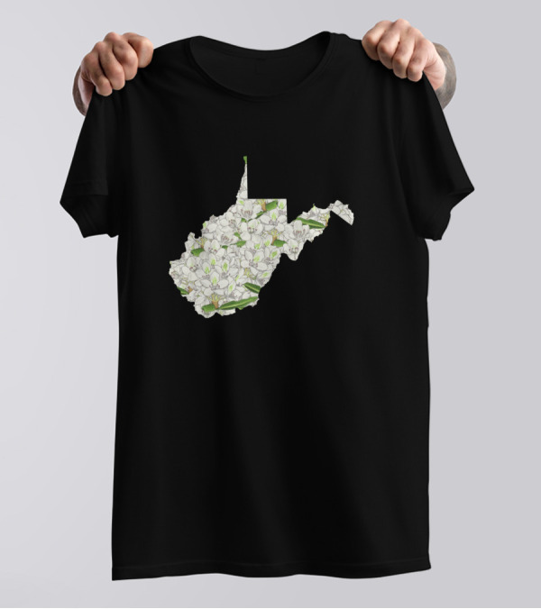 West Virginia State Silhouette Filled With White Floral T-Shirt