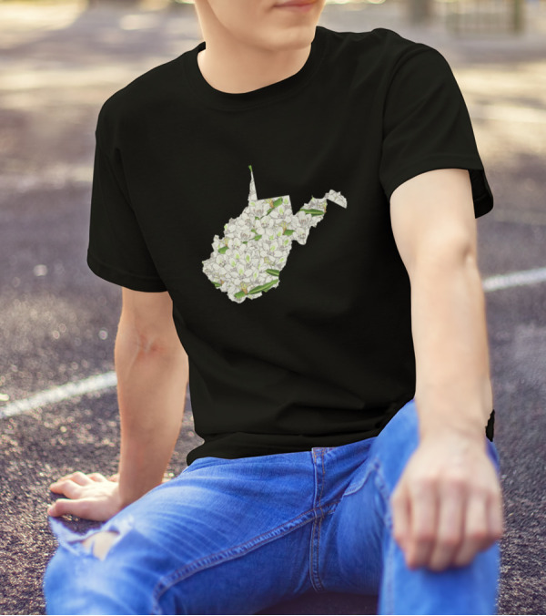 West Virginia State Silhouette Filled With White Floral T-Shirt
