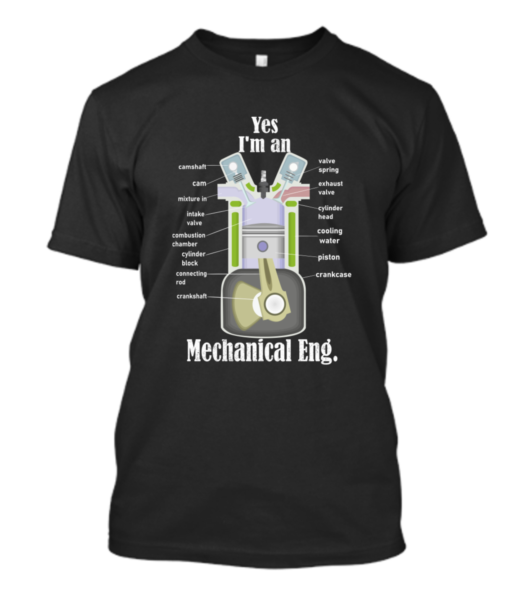 Yes I'm An Mechanical Eng. Piston Camshaft Crankshaft Valve Cylinder Block Diagrams T-Shirt