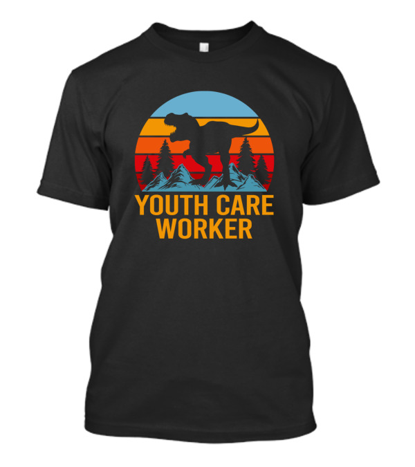 Youth Care Worker Dinosaur Retro Mountain Sunset T-Shirt