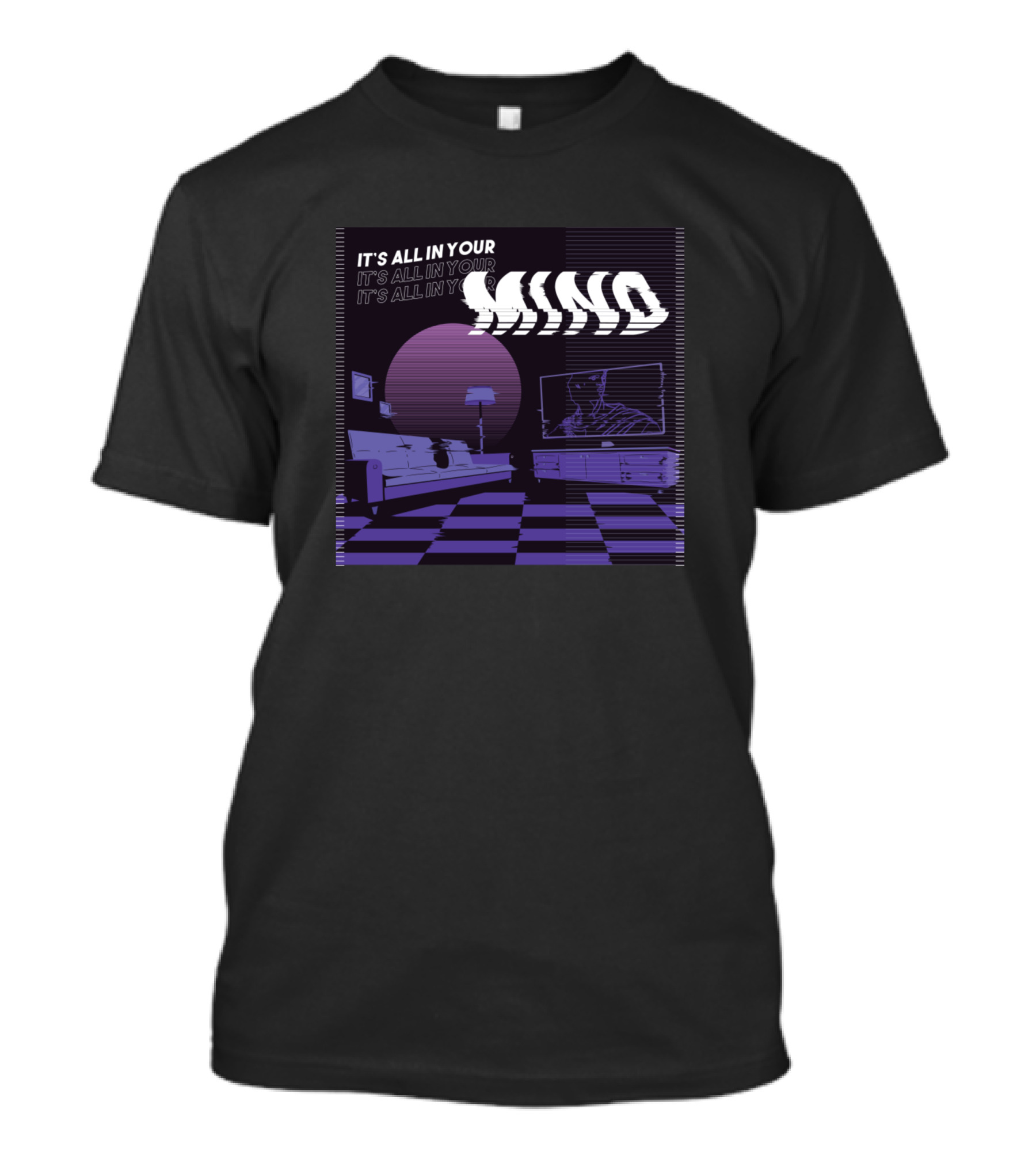 It's All In Your Mind Vaporwave Retro Futuristic Room With Checkered Floor And Neon Colors T-Shirt