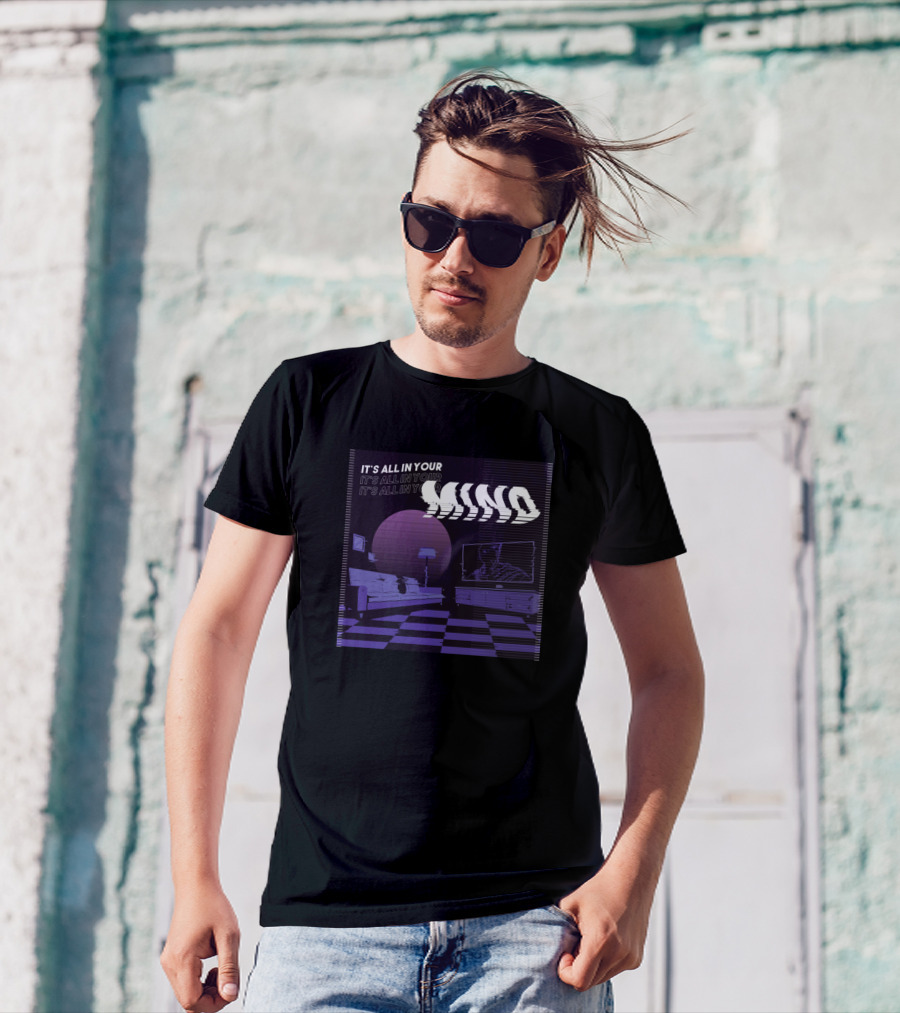 It's All In Your Mind Vaporwave Retro Futuristic Room With Checkered Floor And Neon Colors T-Shirt