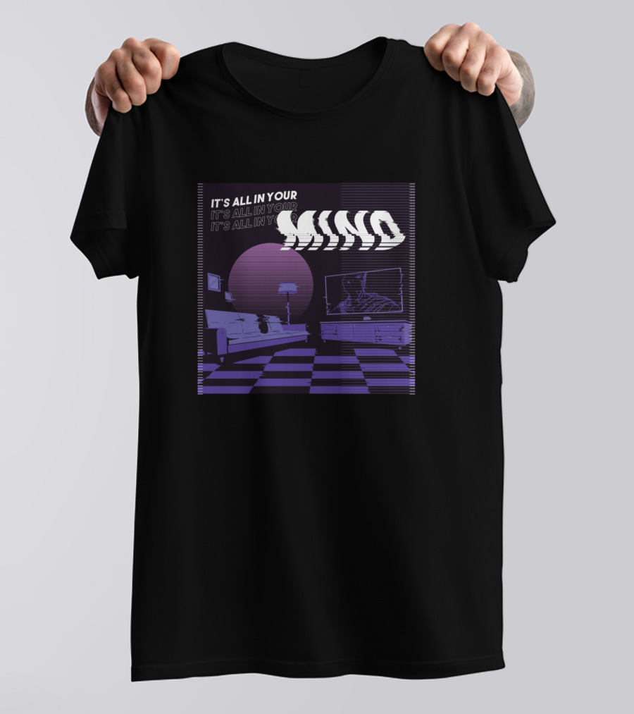 It's All In Your Mind Vaporwave Retro Futuristic Room With Checkered Floor And Neon Colors T-Shirt