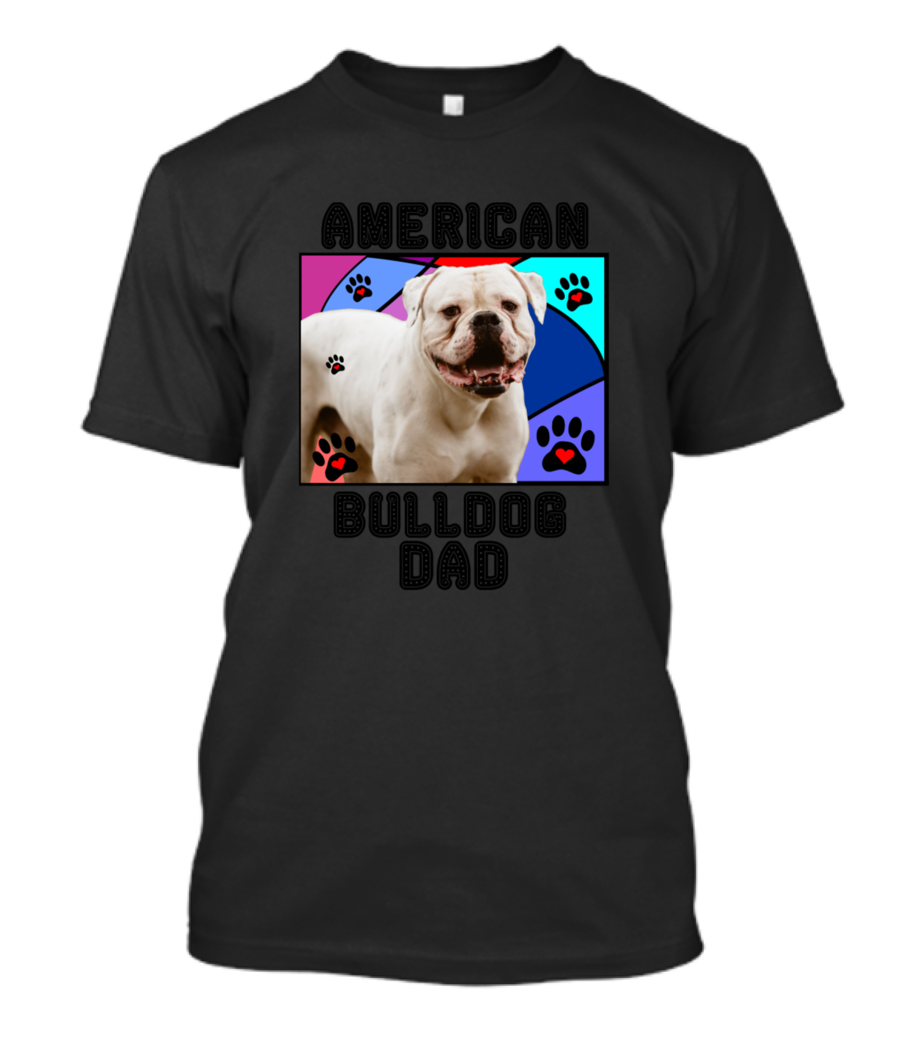 American Bulldog Dad Dog Paw Hearts Patchwork T-Shirt