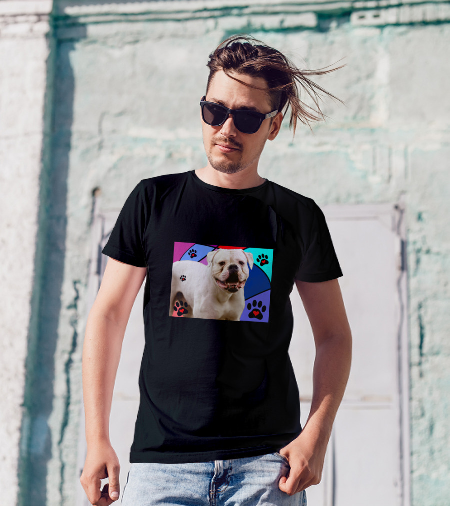 American Bulldog Dad Dog Paw Hearts Patchwork T-Shirt