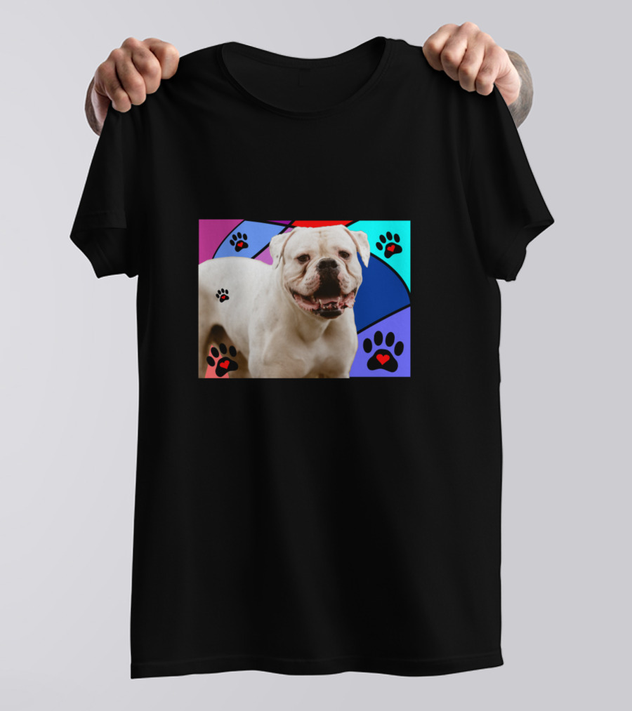 American Bulldog Dad Dog Paw Hearts Patchwork T-Shirt