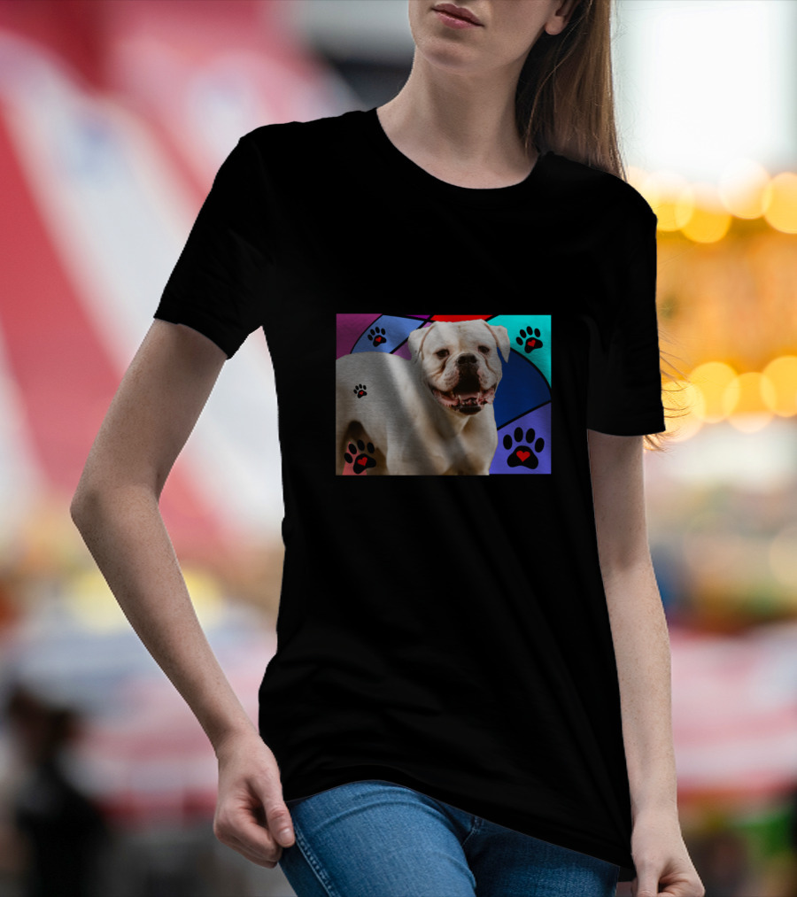 American Bulldog Dad Dog Paw Hearts Patchwork T-Shirt