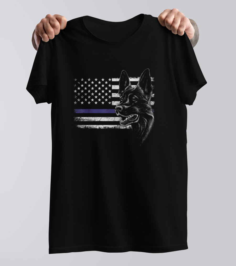 American Flag Thin Blue Line K 9 Patriotic Dog T-Shirt