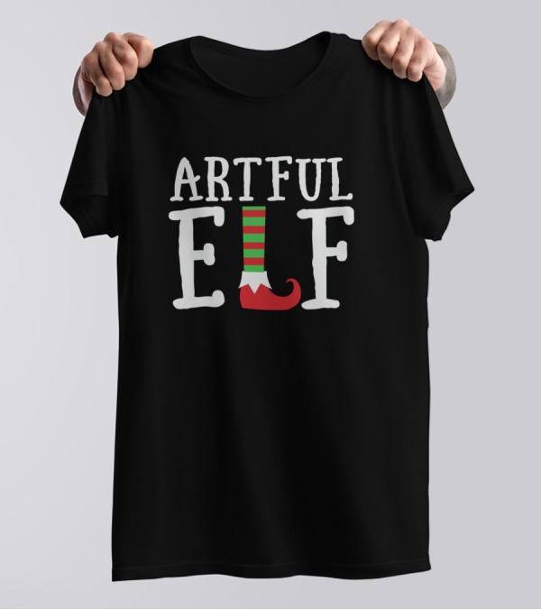 ARTFUL ELF Striped Sock Green Red Shoe T-Shirt