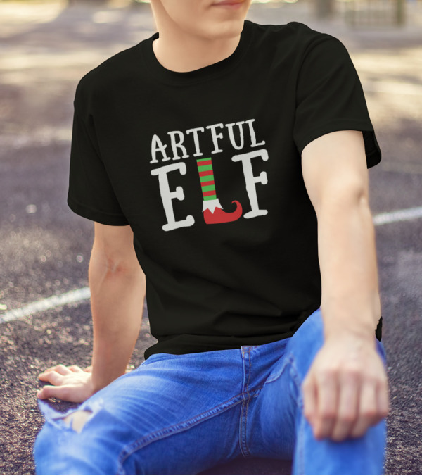 ARTFUL ELF Striped Sock Green Red Shoe T-Shirt